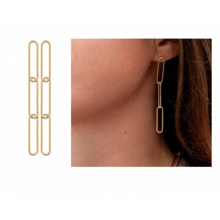 Boucles D'oreilles Motif Chaîne Rectangulaire Plaqué Or 18 Carats 750/1000