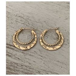Boucles D'oreilles Créoles Double Anneaux En Plaqué Or 18 Carats 750/1000