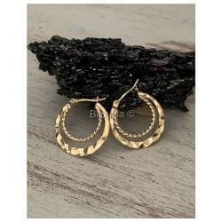 Boucles D'oreilles Créoles Double Anneaux En Plaqué Or 18 Carats 750/1000