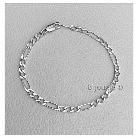 Bracelet 21CM X 4mm Maille Figaro Diamantée Argent Massif RHODIUM