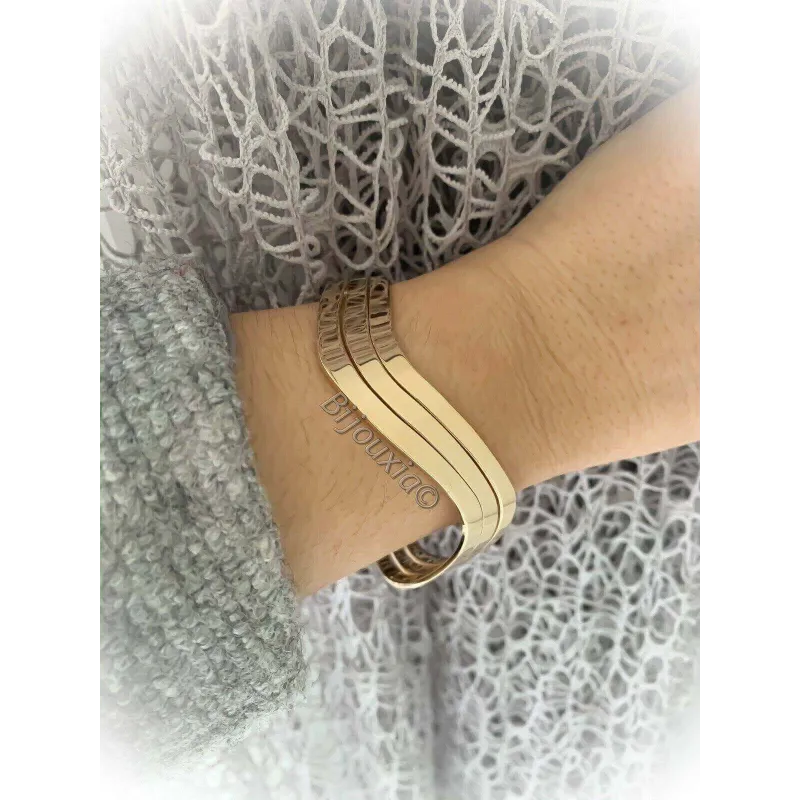 Bracelet Gourmette Chaîne Jonc Plaqué Or 18 Carats 750/1000 - Bijouxia - Neuf Avec étiquettes