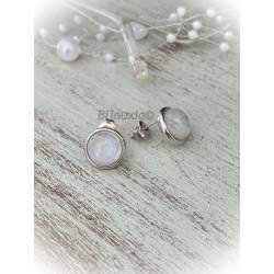 Boucles d'oreilles Puces Pierre de Lune 10MM & Argent Massif Rhodié 925/1000