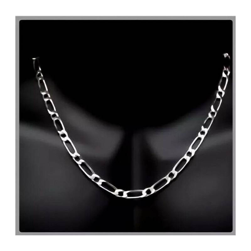 Chaîne 50CM X 5mm Maille Figaro Diamantée 1-1 Argent Massif RHODIUM