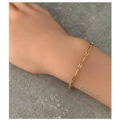 Bracelet Alternance Grain de Café 20CM En Plaqué Or 18 carats Bijoux NEUF