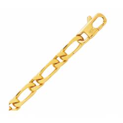 Chaîne 7MM x 60CM Maille Figaro Diamantée 1-1 Plaqué Or 18 carats Bijoux Homme