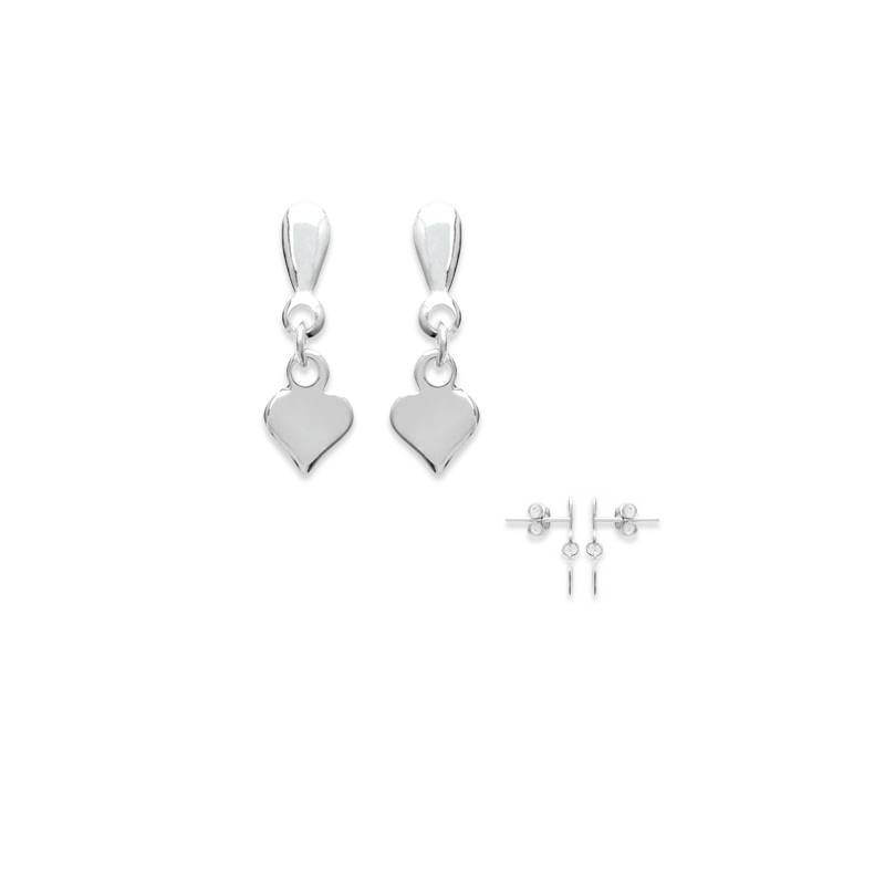 Boucles D'oreilles Pendantes Cœurs Argent Massif 925/1000