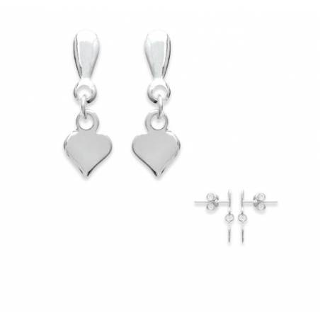 Boucles D'oreilles Pendantes Cœurs Argent Massif 925/1000
