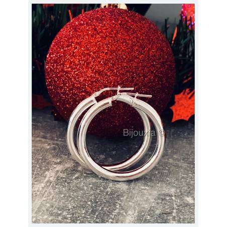 Boucles D'oreilles Créoles Tubes 3CM En Argent Massif 925/000 Rhodié - CPL