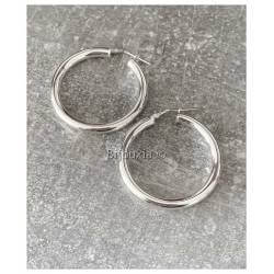 Boucles D'oreilles Créoles Tubes 3CM En Argent Massif 925/000 Rhodié - CPL