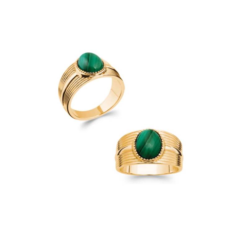 Bague Pierre Malachite Véritable En Plaqué or 18 Carats 750/1000