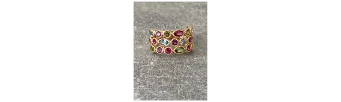 Bague Large Sertie Cristaux Multicolores en Plaqué or 18 Carats 750/1000
