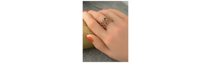 Bague Large Sertie Cristaux Multicolores en Plaqué or 18 Carats 750/1000