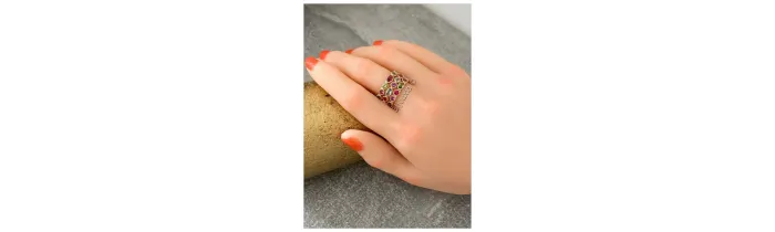 Bague Large Sertie Cristaux Multicolores en Plaqué or 18 Carats 750/1000
