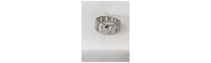 Bague Motif Chaîne Gourmette En Argent Massif 925/1000 Rhodié T50 à 60