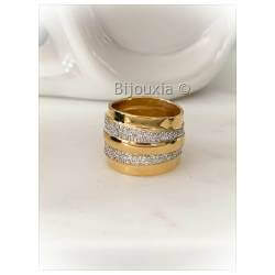 Bague Empierrée Bicolore Double Rang Zirconium Plaqué or 18 carats 750/1000