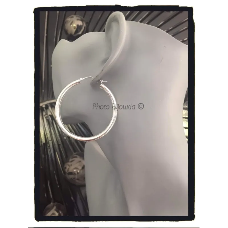 Boucles D'oreilles Créoles Tubes - Argent 925/1000 Massif - 3 Cm - Marque Bijouxia - Neuves Avec étiquettes