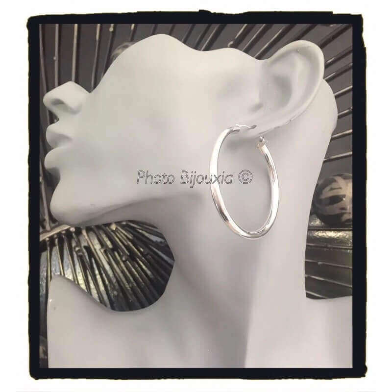 Boucles D'oreilles Créoles Larges Argentées 5 Cm, Acier Inoxydable, Femme