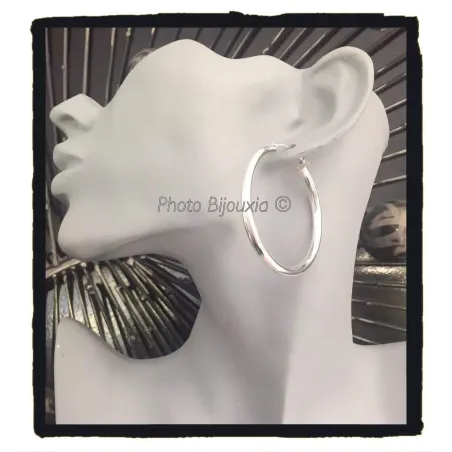Boucles D'oreilles Créoles Tubes épaisses 4.5cm Argent Massif 925/1000 - Neuf Avec étiquettes