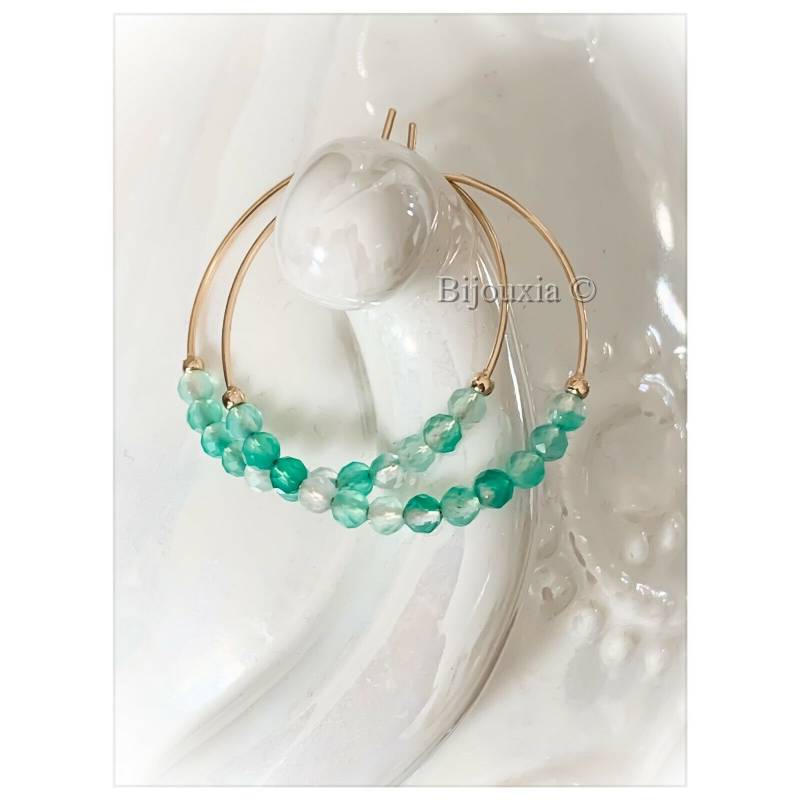 Créoles Pierres Fines Véritable Calcédoine En Plaqué or 18 Carats 750/000