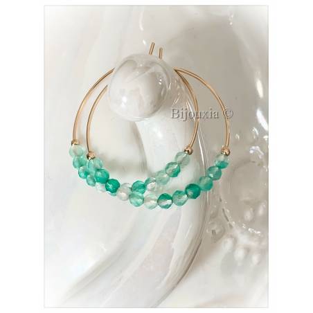 Créoles Pierres Fines Véritable Calcédoine En Plaqué or 18 Carats 750/000