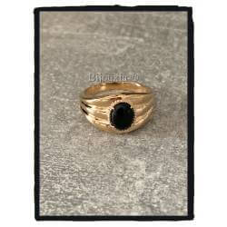 Bague Pierre Agate Noire Véritable En Plaqué or 18 Carats 750/1000