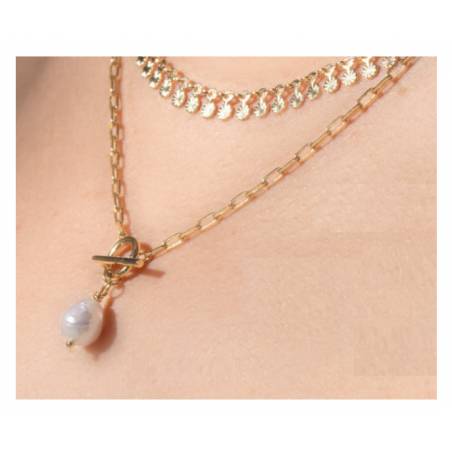 Collier Perle Naturelle D'Eau Douce En Plaqué Or 18 Carats