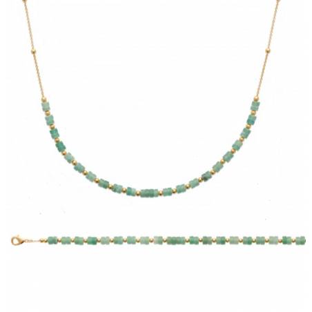 Collier Pierres Fines Véritable Quartzite Vert En Plaqué or 18 Carats 750/000