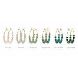 Créoles Pierres Fines Véritable Quartzite Verte En Plaqué or 18 Carats 750/000