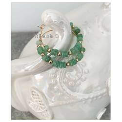 Créoles Pierres Fines Véritable Quartzite Verte En Plaqué or 18 Carats 750/000