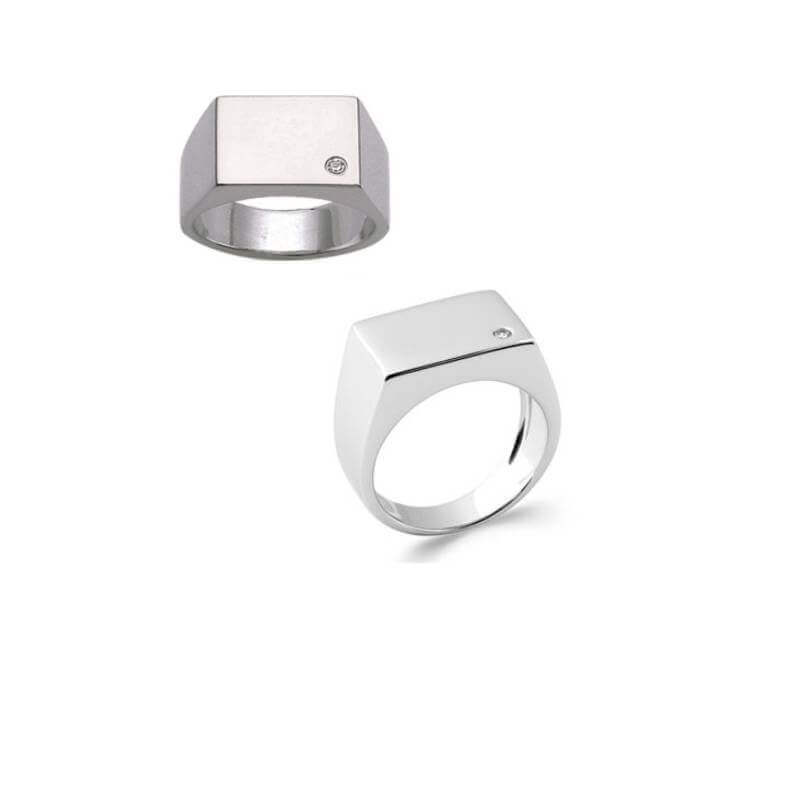 Bague Chevalière Avec Cristal Oxyde de Zirconium Argent Massif Rhodié