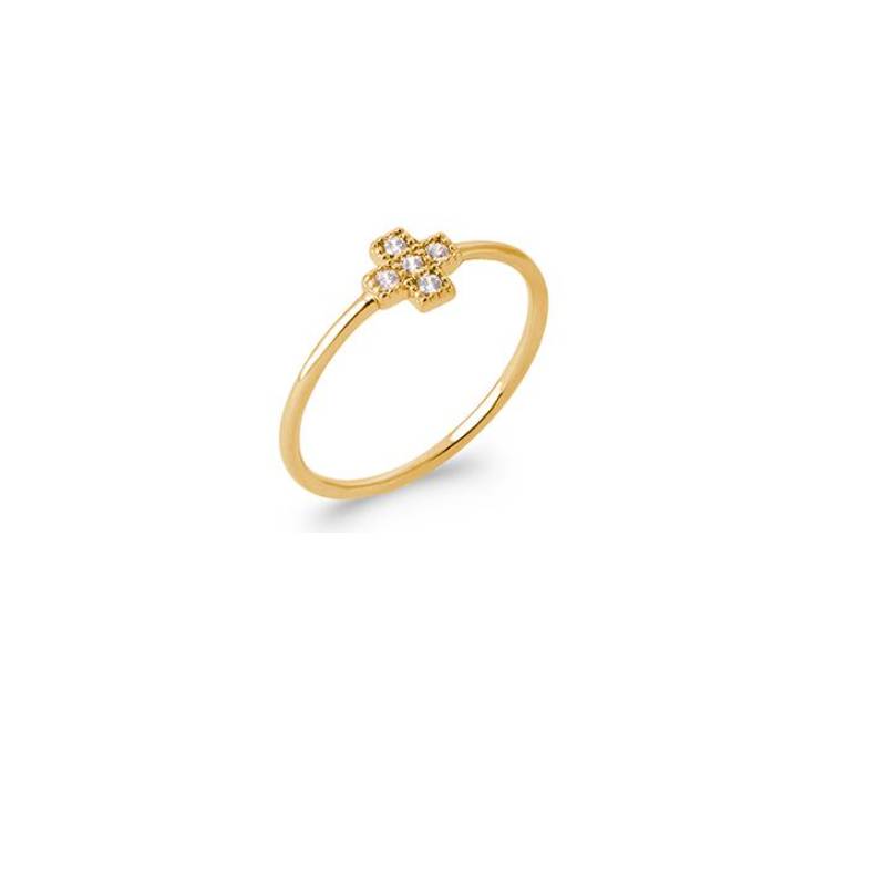 Bague Croix Sertie Zirconium En Plaqué Or 18 Carats 750/000 T50 à 60