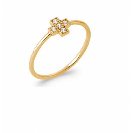Bague Croix Sertie Zirconium En Plaqué Or 18 Carats 750/000 T50 à 60