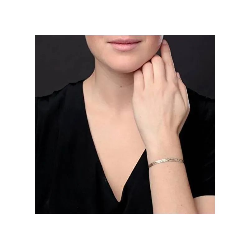 Bracelet Rétro Maille Tressée Effet Diamanté - Bijou Vintage Couleur Argent, Référence 5002