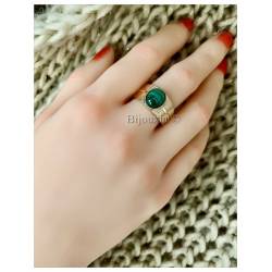 Bague Pierre Malachite Véritable En Plaqué or 18 Carats 750/1000