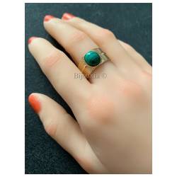 Bague Pierre Malachite Véritable En Plaqué or 18 Carats 750/1000