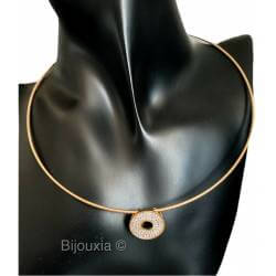 Collier maille Oméga + Pendentif Donuts Microserti Plaqué Or 18 carats 750/000