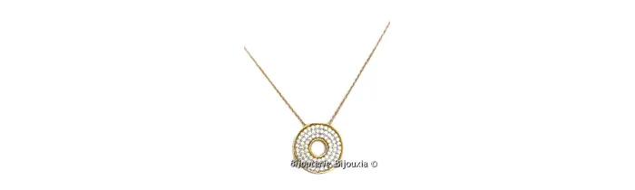 Pendentif Cercle Donuts ZIRCONIUM MICROSERTI Plaqué Or 18 Carats