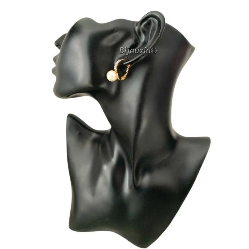 Boucles D'oreilles Dormeuses En Plaque Or - Avec Zirconium - Neuf Avec étiquettes, Style Plaque