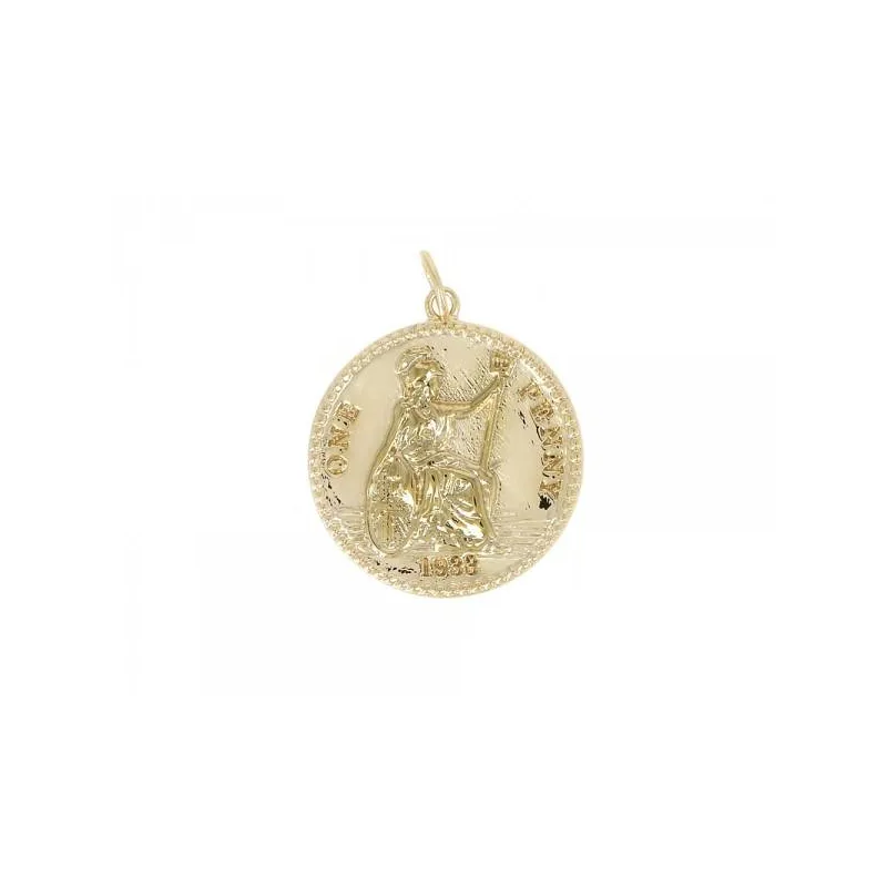 Pendentif Pièce Ancienne One Penny 1933 Plaqué Or 18 Carats - Bijou Neuf Avec étiquettes
