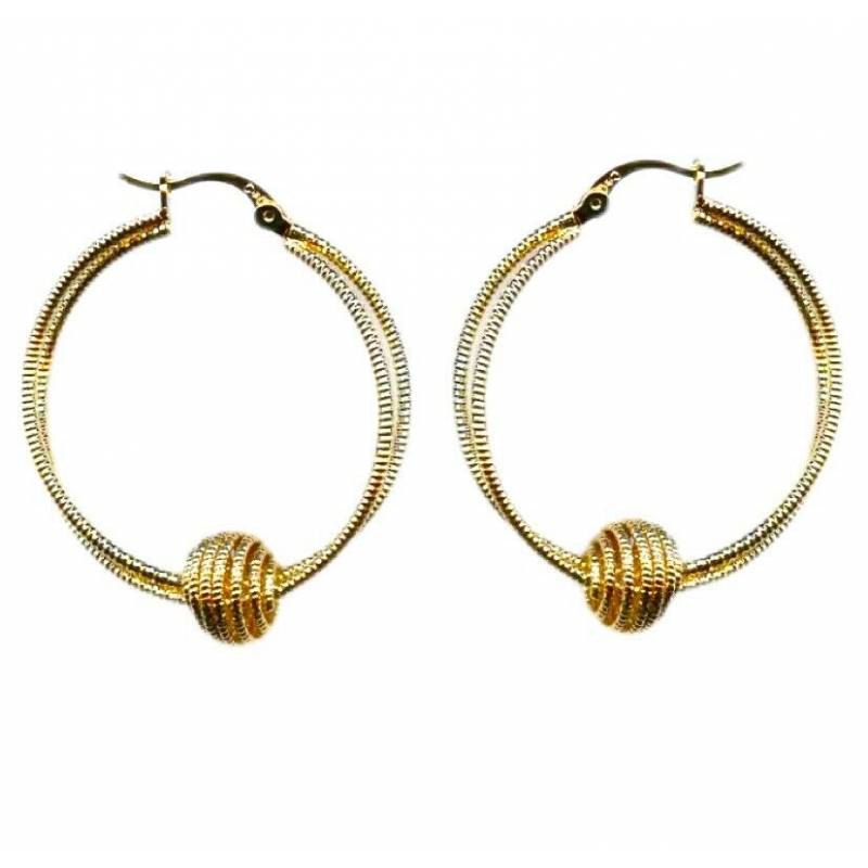 Boucles D'oreilles Créoles Boule Fil Crocheté En Plaqué Or