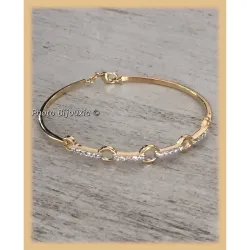 Bracelet Jonc Cercles Zirconium Ouvrable Plaqué or 18 CARATS