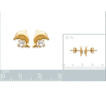 Boucles D'oreilles Puces Pour Enfant - Dauphin Et étoile De Mer, Plaqué Or 750/1000 3 Microns, Fermoir Poussette - 5