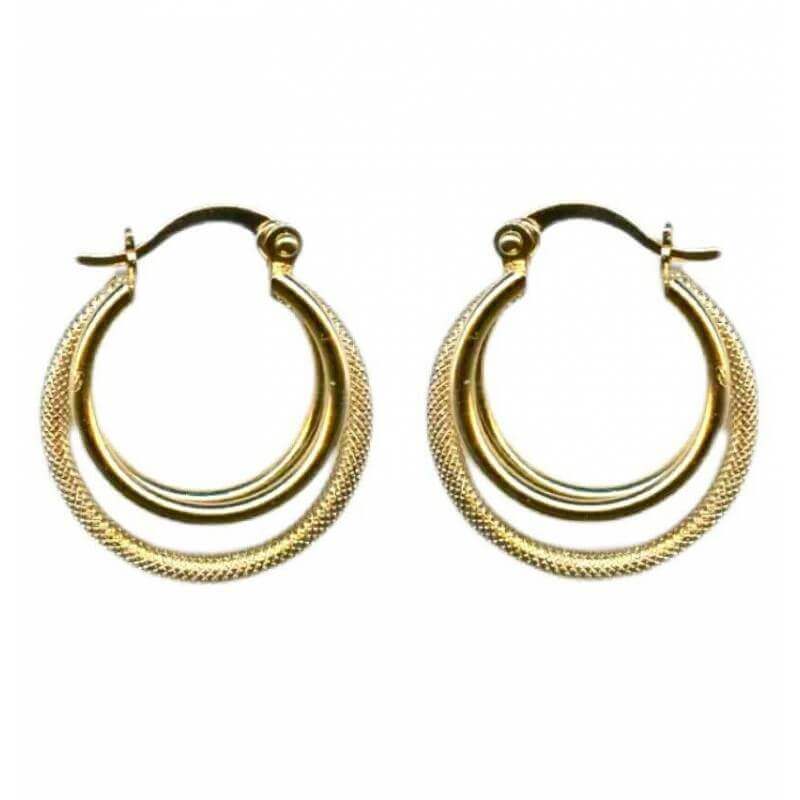 Boucles D'oreilles Créoles 2CM Triple Anneaux Scintillantes En Plaqué Or