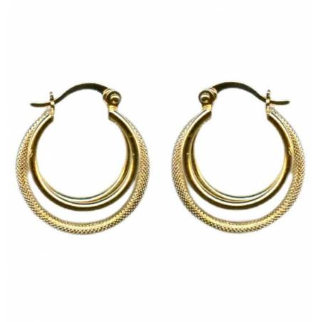 Boucles D'oreilles Créoles 2CM Triple Anneaux Scintillantes En Plaqué Or