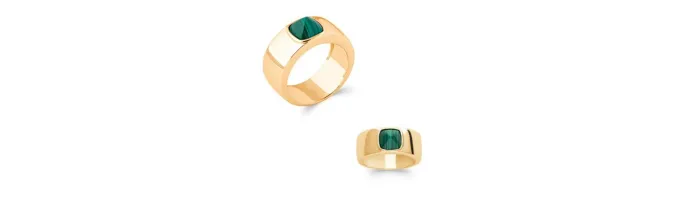 Bague Pierre Malachite Véritable En Plaqué Or 18 Carats 750/000 Tailles 50 à 60