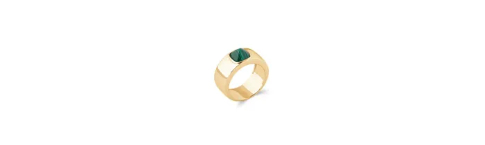 Bague Pierre Malachite Véritable En Plaqué Or 18 Carats 750/000 Tailles 50 à 60