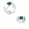 Bague Pierre Malachite Véritable En Argent 925/000 Rhodié T50 à 60