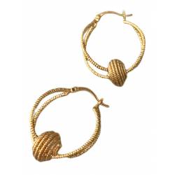 Boucles D'oreilles Créoles Boule Fil Crocheté En Plaqué Or