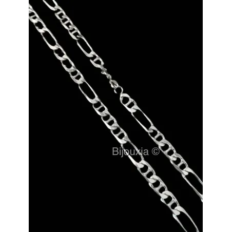 Chaîne En Argent Massif 925/1000 - Maille Figaro Diamantée, 55 Cm X 3,5 Mm, Neuf Avec étiquettes