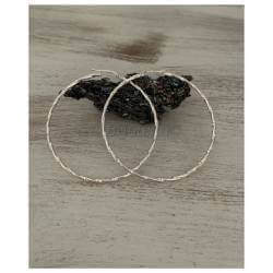 Boucles D'oreilles Créoles Torsadées Striées 5 CM Argent Massif 925 Rhodié